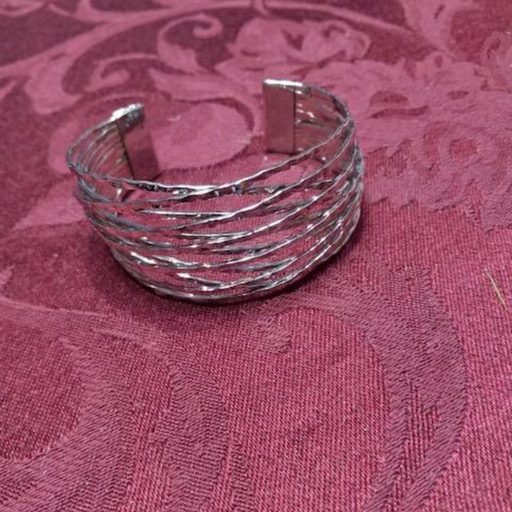 Silvertone Open Wide Cuff Bangle Bracelet - image 2